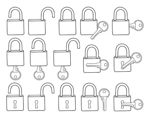 Set of icons locks keys. Internet security. Web data protection symbols. Clos Stock Illustration