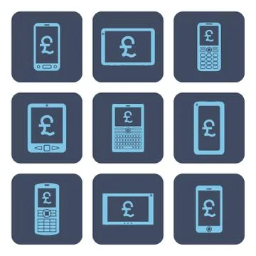 Set of icons - mobile devices with pound symbols on screens Stock Illustration