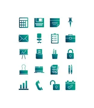 Set of icons office , gradient style icon Illustrazione stock