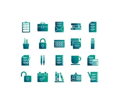 Set of icons office , gradient style icon Stock Illustration