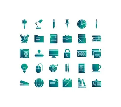 Set of icons office , gradient style icon Illustrazione stock