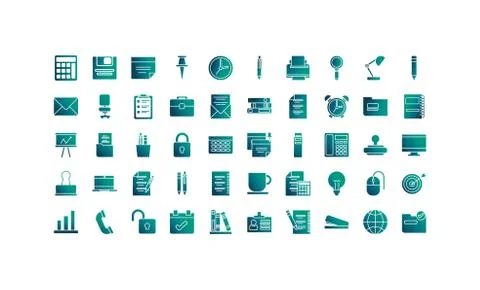Set of icons office , gradient style icon Stock Illustration