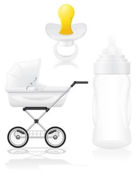 Set icons perambulator bottle and pacifier illustration Stock Illustration