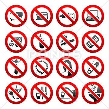 Set icons Prohibited symbols Office black signs Stock Illustration