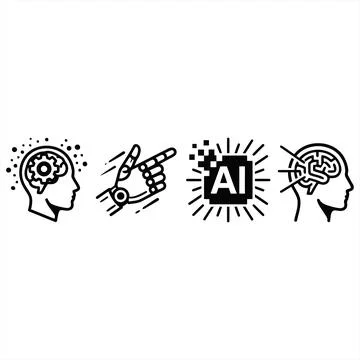 Set of Icons Representing Artificial Intelligence and Human Brain Innovation Stock-Illustration