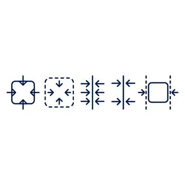Set of icons representing compression, shrinking, and inward arrows indicat.. Illustrazione stock