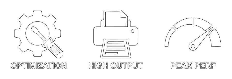 Set of Icons Representing Optimization and Performance Stock Illustration