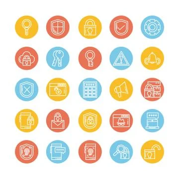 Set of icons security, block and flat style icon Illustrazione stock