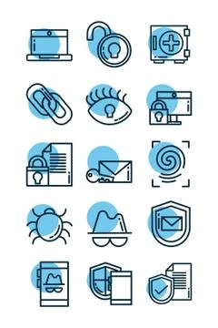 Set of icons security, line style icon Illustrazione stock