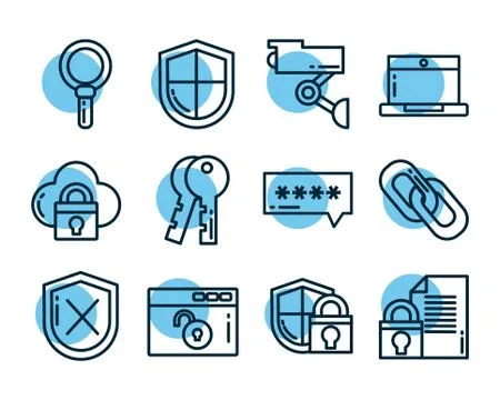 Set of icons security, line style icon Illustrazione stock