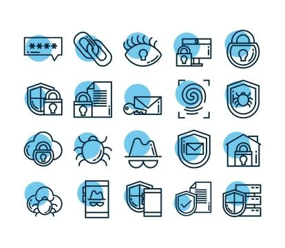 Set of icons security, line style icon Illustrazione stock