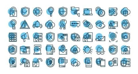 Set of icons security, line style icon Stock Illustration