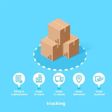 Set of icons for shipping and boxes on a blue background, isometric image Stock Illustration