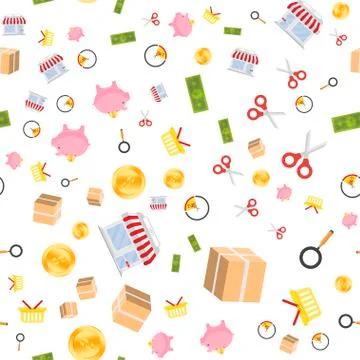 Set of icons for shopping. Vector seamless pattern flat illustration EPS 10. Stock Illustration