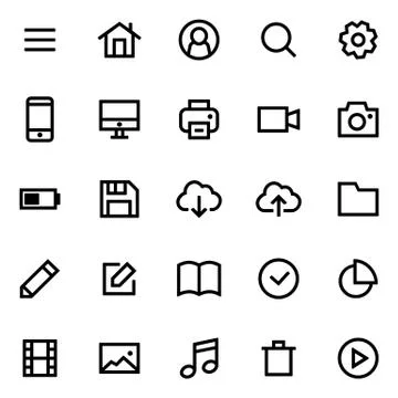 Set of icons for simple flat style ui design Stock Illustration