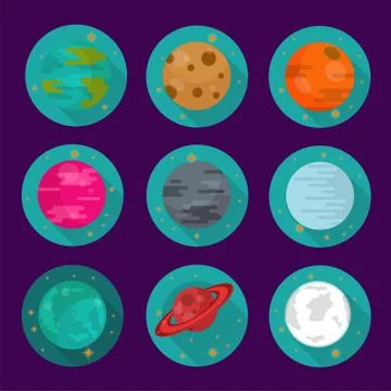 A set of icons on the space science theme different planets for design design Stock Illustration