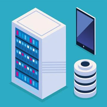 Set icons storage tech Stock Illustration