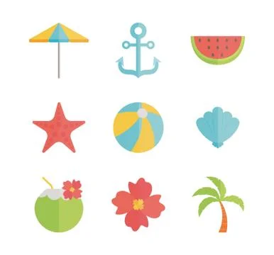Set of icons summer in the beach Stock Illustration