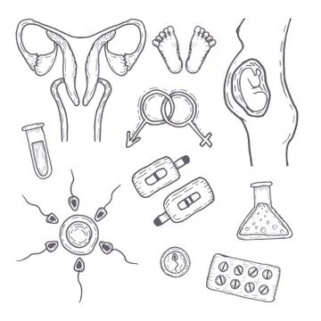 A set of icons on the theme of artificial insemination and pregnancy Stock Illustration