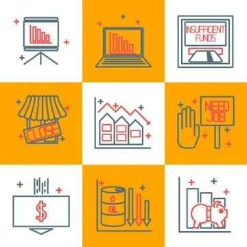 Set icons on a theme of economic crisis Stock Illustration