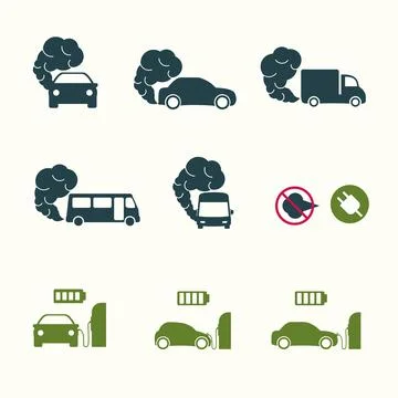 Set of icons on the theme of environmental pollution due to a car. Bus icon w Stock Illustration
