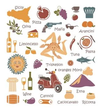 Set of icons on a theme of Sicily Stock Illustration
