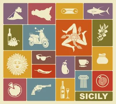 Set of icons on a theme of Sicily Stock Illustration