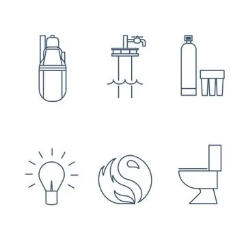 Set of icons on the theme of water, heating and business Stock Illustration