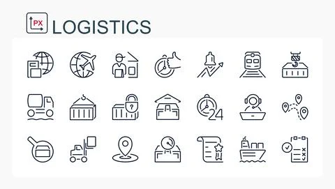 A set of icons from a thin line. Logistics, delivery. Stock Illustration