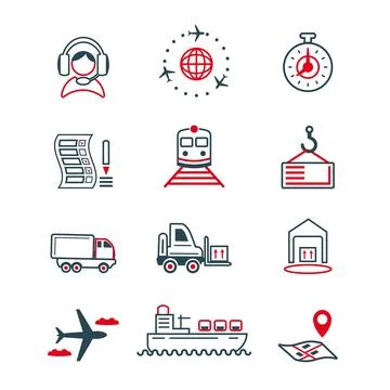 A set of icons from a thin line. Logistics, delivery.  Stock Illustration