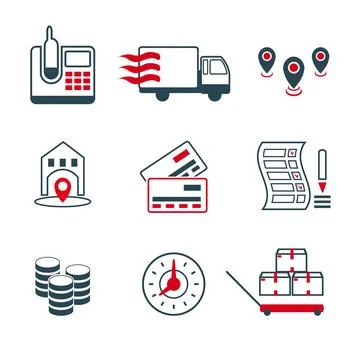 A set of icons from a thin line. Logistics, delivery. Stock Illustration