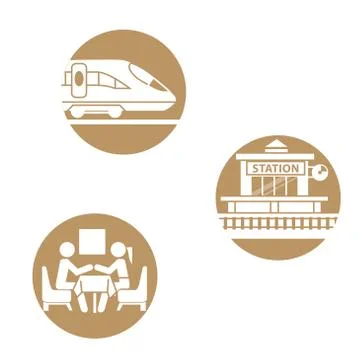 Set of icons train theme. Stock Illustration