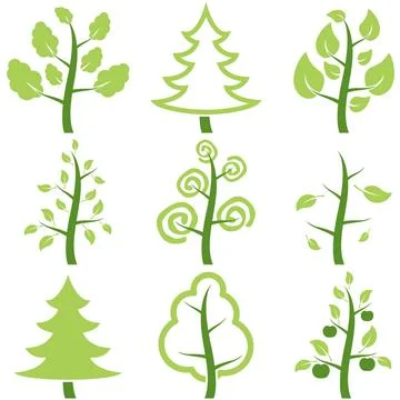 Set icons trees. Set of different icons stylized tree vector. Copyright: x... Stock Photos