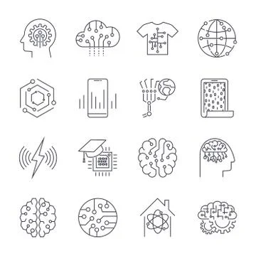 Set of icons in trendy linear style innovation and new technologies artificial 스톡 일러스트
