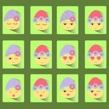 Set of icons of twelve Easter eggs-smile. Stock Illustration