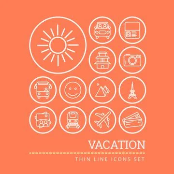 Set of icons for vacation theme think line style vector illustration Stock Illustration