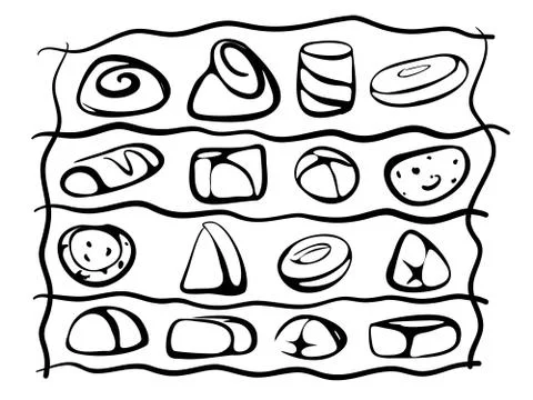Set, icons of various types of sweets, chocolate truffles, hand-drawn sketches Stock Illustration