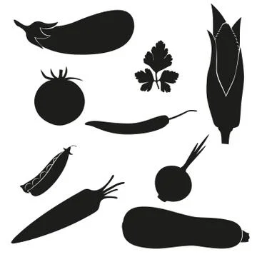 Set of icons vegetables vector illustration black silhouette Stock Illustration
