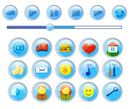Set of icons for web sites interface and buttons for player Stock Illustration