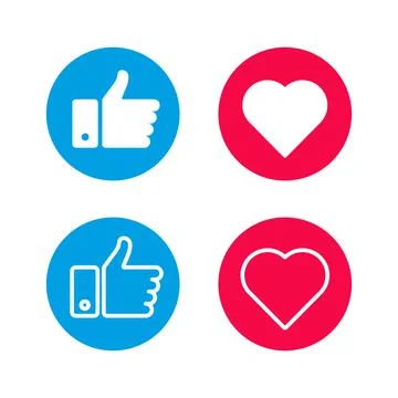 Set like icons on white background. Four objects. Red and blue. Thumbs up. Ve Stock Illustration