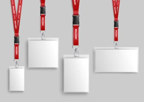 Set of ID card badges on red straps - security access or corporate Stock Illustration