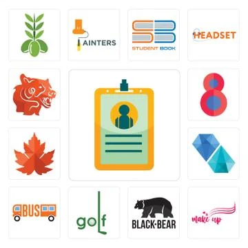 Set of id card, make up, black bear, golf, , diamond, maple leaf, number 8, b Illustrazione stock gratuita