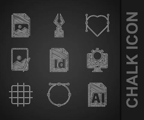 Set ID File document, Circle with Bezier curve, AI file, Computer monitor and Stock Illustration
