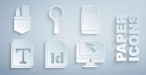 Set ID File document, Eraser or rubber, Text file, Computer monitor and cursor Stock Illustration