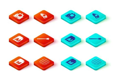 Set ID File document, Grid graph paper, AI file, Magic wand, Red eye effect and Stock Illustration