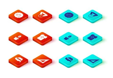 Set Idea, speech bubble, Triangular ruler, Plant in pot, School backpack, Medal Illustrazione stock