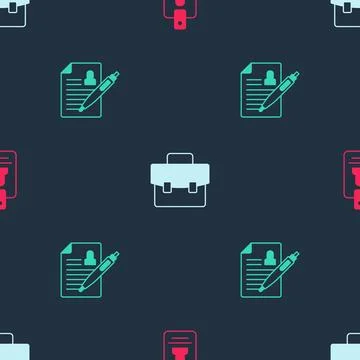 Set Identification badge, Briefcase and Resume on seamless pattern. Vector Stock Illustration