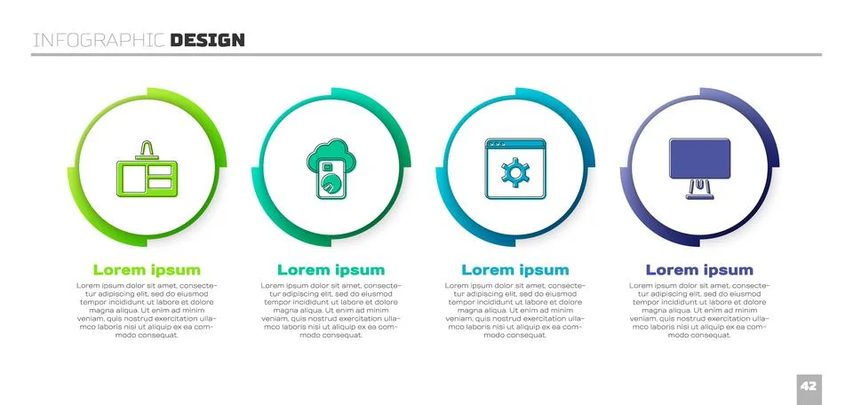 Set Identification badge, Cloud database, Browser setting and Computer monitor Illustrazione stock