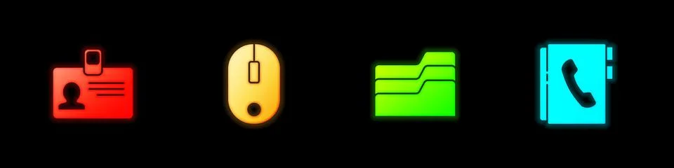Set Identification badge, Computer mouse, Document folder and Address book icon Stock Illustration