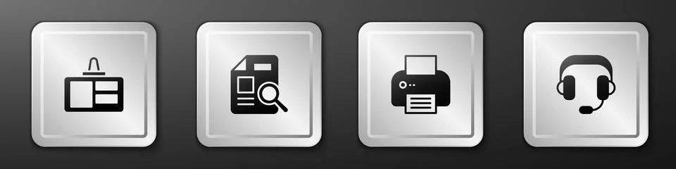 Set Identification badge, Document with graph chart, Printer and Headphones.. イラスト素材